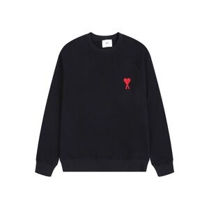Ami Black Crewneck Sweater with Red Heart Emblem